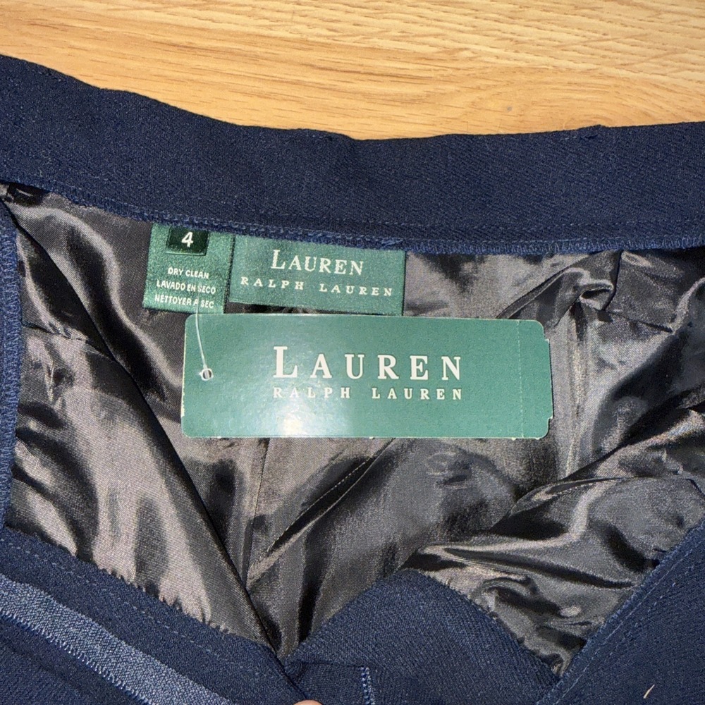 Lauren Ralph Lauren Womens Navy Blue Wide Leg Wool Pants Size 4 ~FLAT FRONT~ NWT - Picture 4 of 8